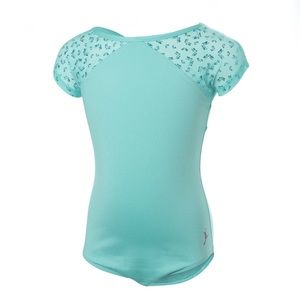 Girls Capezio Turquoise Mesh Sleeve Leotard Size M
